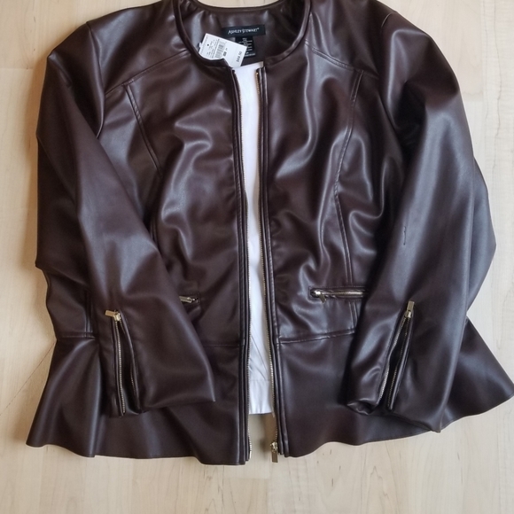 Sz 24 Ashley Stewart Peplum Faux Leather Jacket - Picture 7 of 12